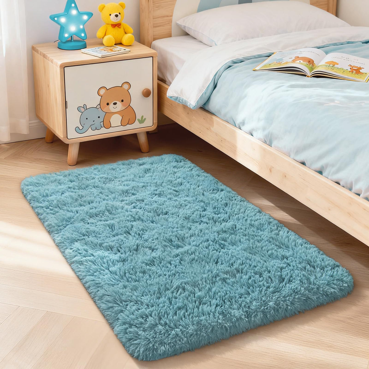 Merelax Soft Area Rug for Livingroom Bedroom, Machine Washable 4x6 Black Rugs Fluffy Shaggy Bedside Rug, Non Slip Indoor Carpet for Nursery Kids Room Home Decor Aesthetic