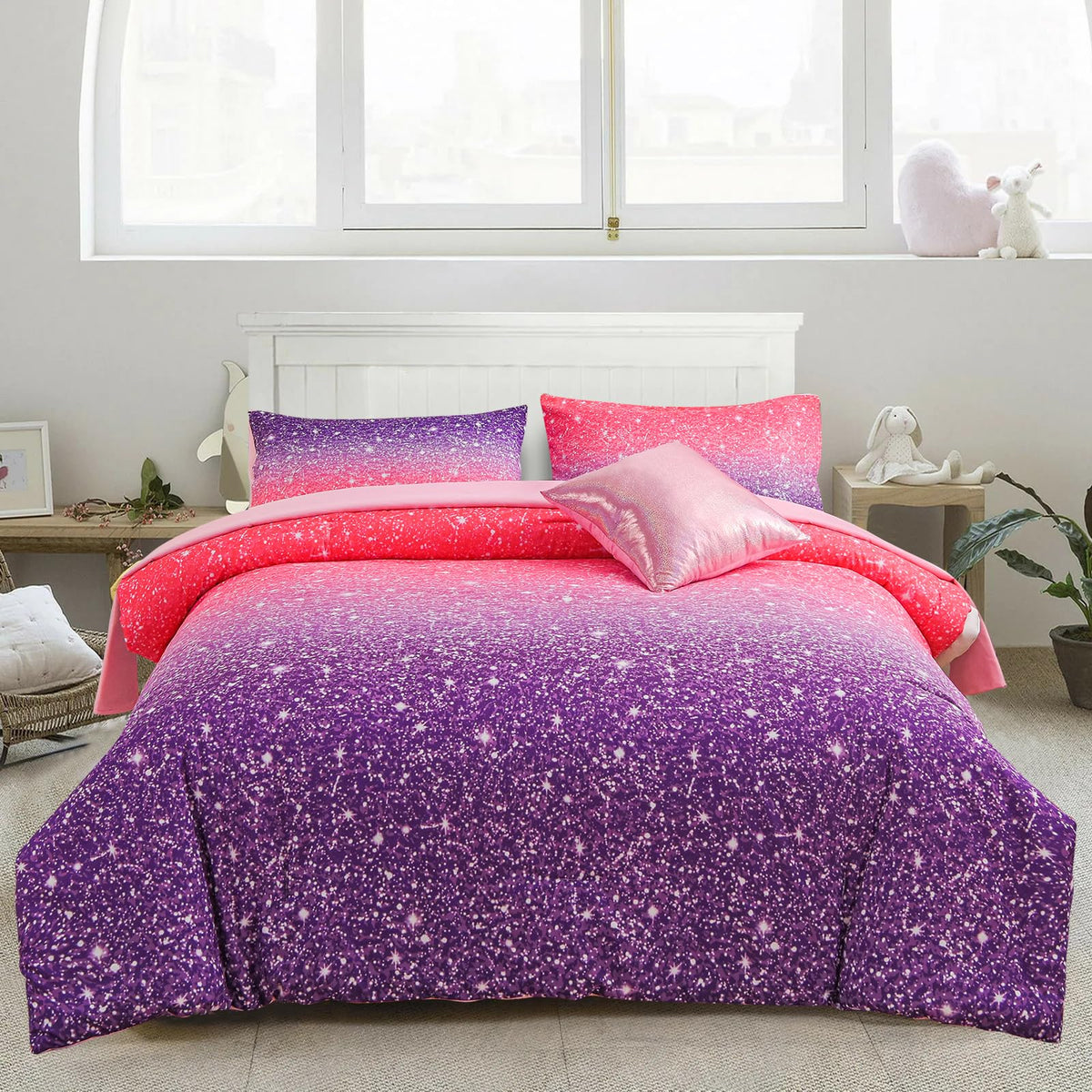 A Nice Night 6Pcs Gradient Glitter Twin Comforter Sets for Kids