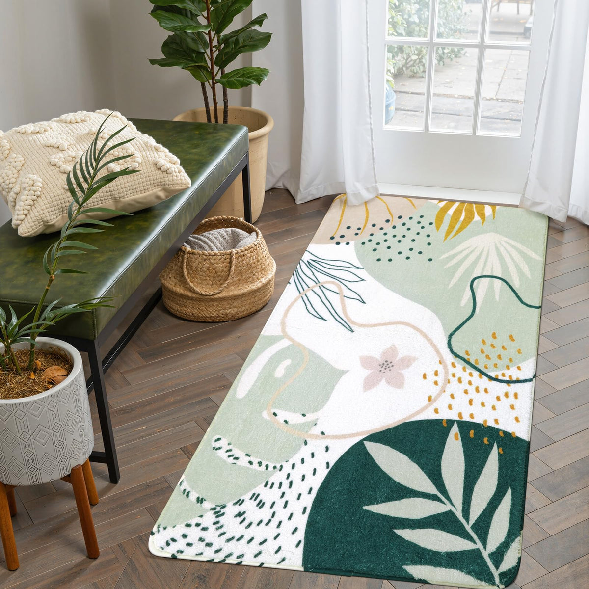 Lahome Pink Boho Nursery Rug 4x6, Washable Non Slip Soft Botanical Area Rug for Girls Bedroom Kids Room Playroom Dorm Apartment Decor