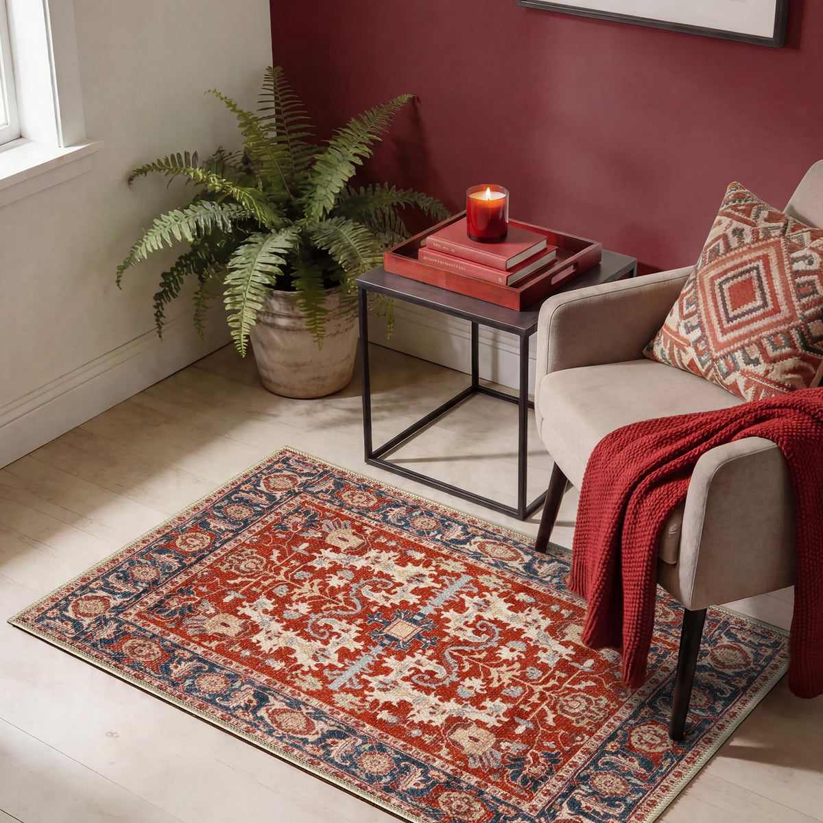 Keen Home Design Vintage Washable Entryway Rug, Non-Slip Low Pile, 3x5
