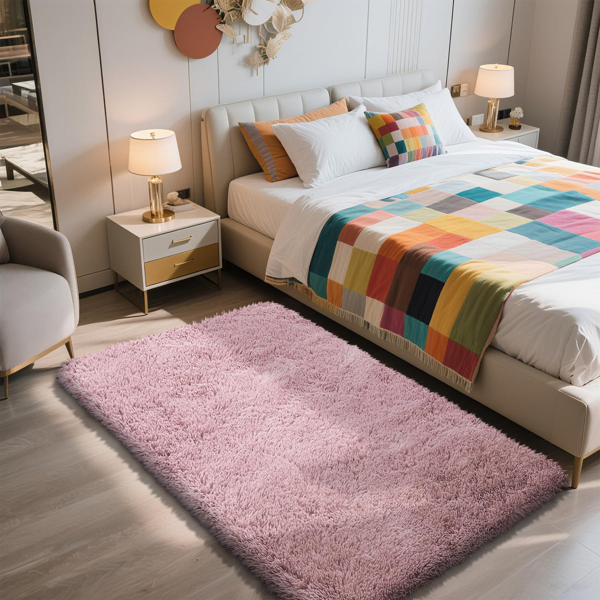 5x8 Shag Area Rug for Bedroom,Grey and Black Fluffy Rugs for Living Room