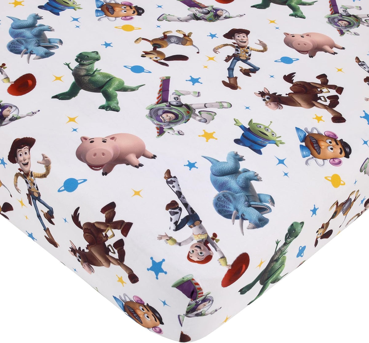 NoJo Disney Toy Story Taking Action Blue, Green and Yellow 4 Piece Toddler Bed Set - Comforter, Fitted Bottom Sheet, Flat Top Sheet, and Reversible Pillowcase