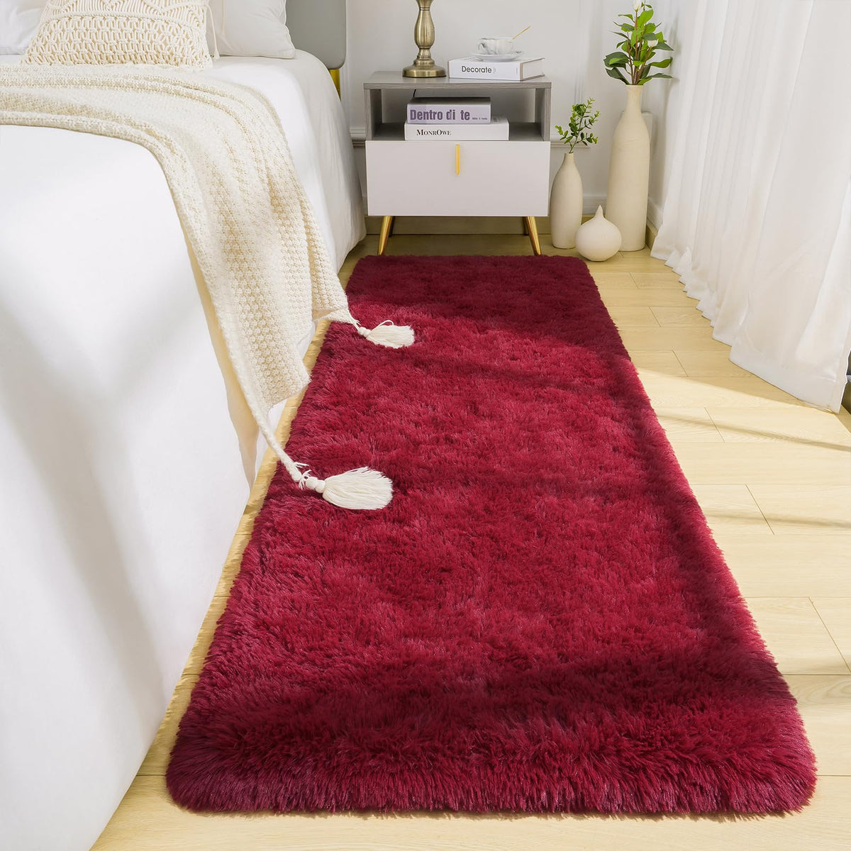 BENRON Cream White Fluffy Rugs for Living Room Bedroom 4x6, Washable