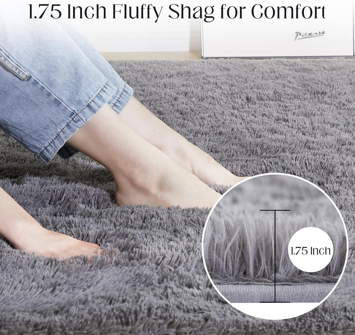 Puremy Fluffy Shag Area Rug, 4x6 Grey Rugs for Bedroom, Soft Plush Area Rugs for Living Room, Non-Slip Indoor Carpet for Nursery, Study Room, Dressing Room, Home Decor