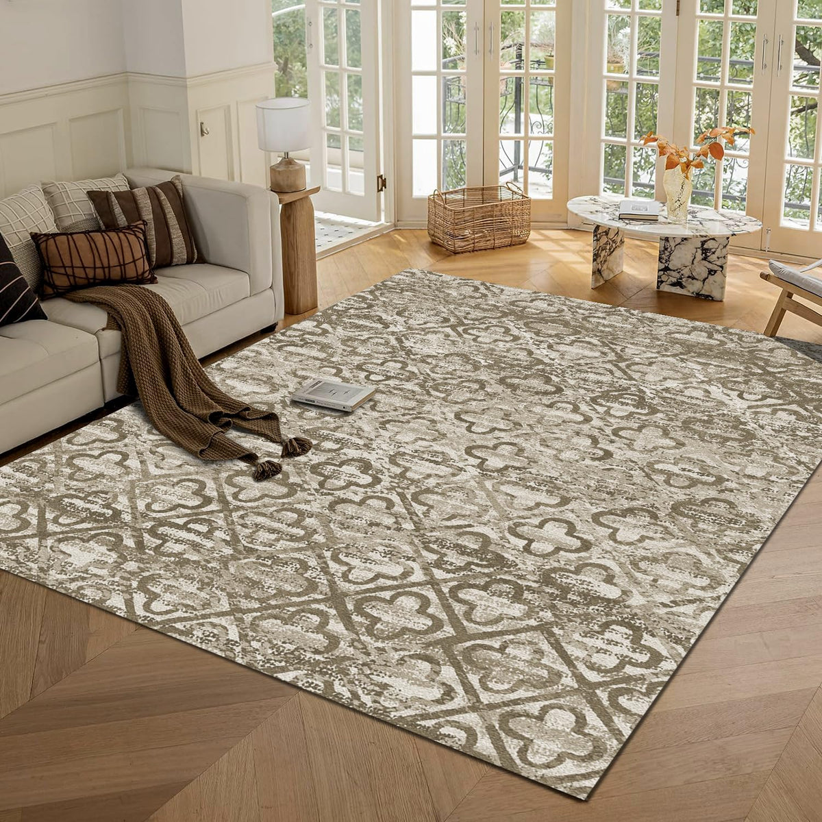 RUGSURE Washable Area Rug - 1/6 Thick - Stain & Water Resistant Non-Slip - Resistant Rug for Living Room, Bedroom, Nursery, Pet & Child Friendly, Vintage Charm Area Rugs (Grey+LightTeal, 3' x 5 ')