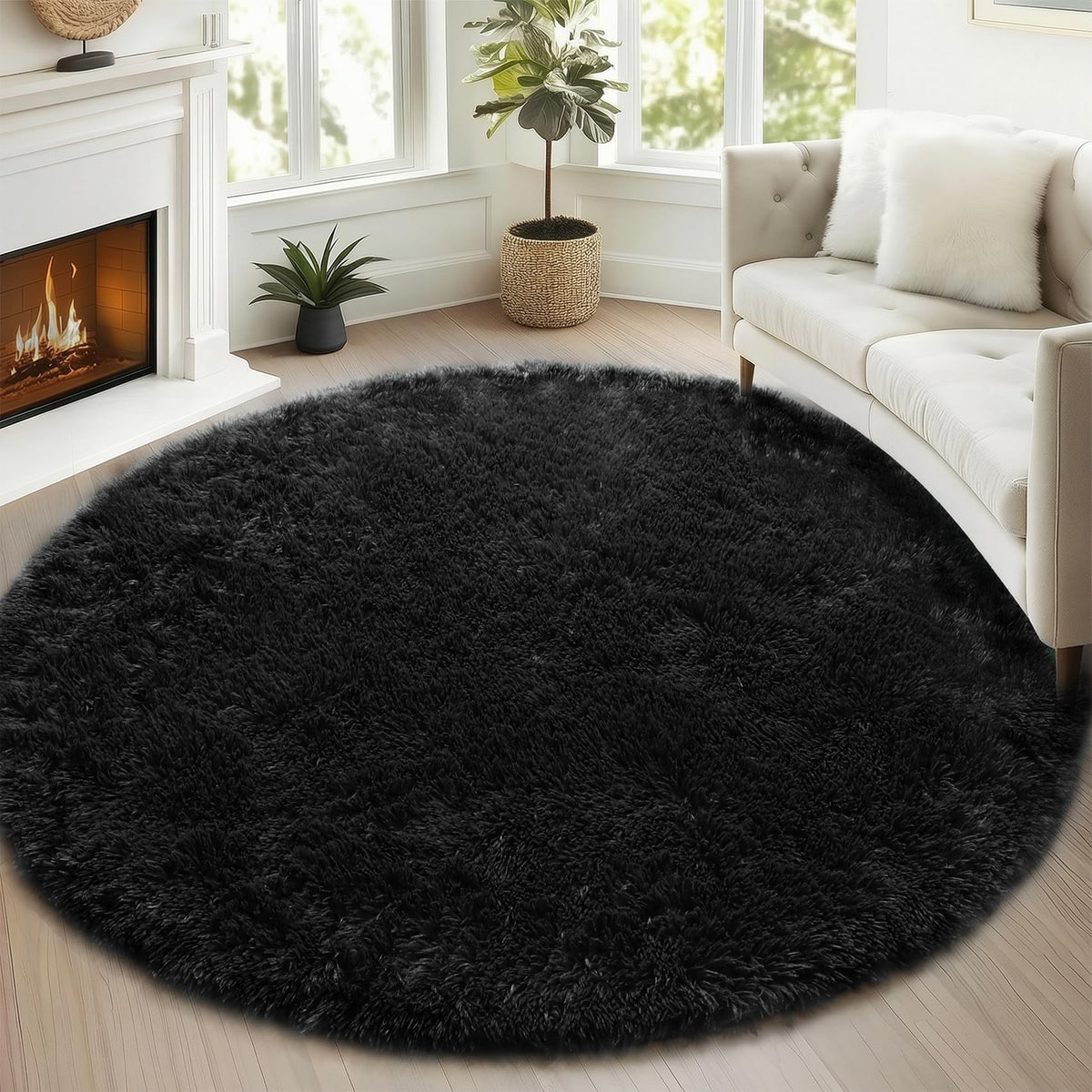 Area Rugs for Bedroom Living Room, 4x6 Fluffy Grey and Black Geometric Rug