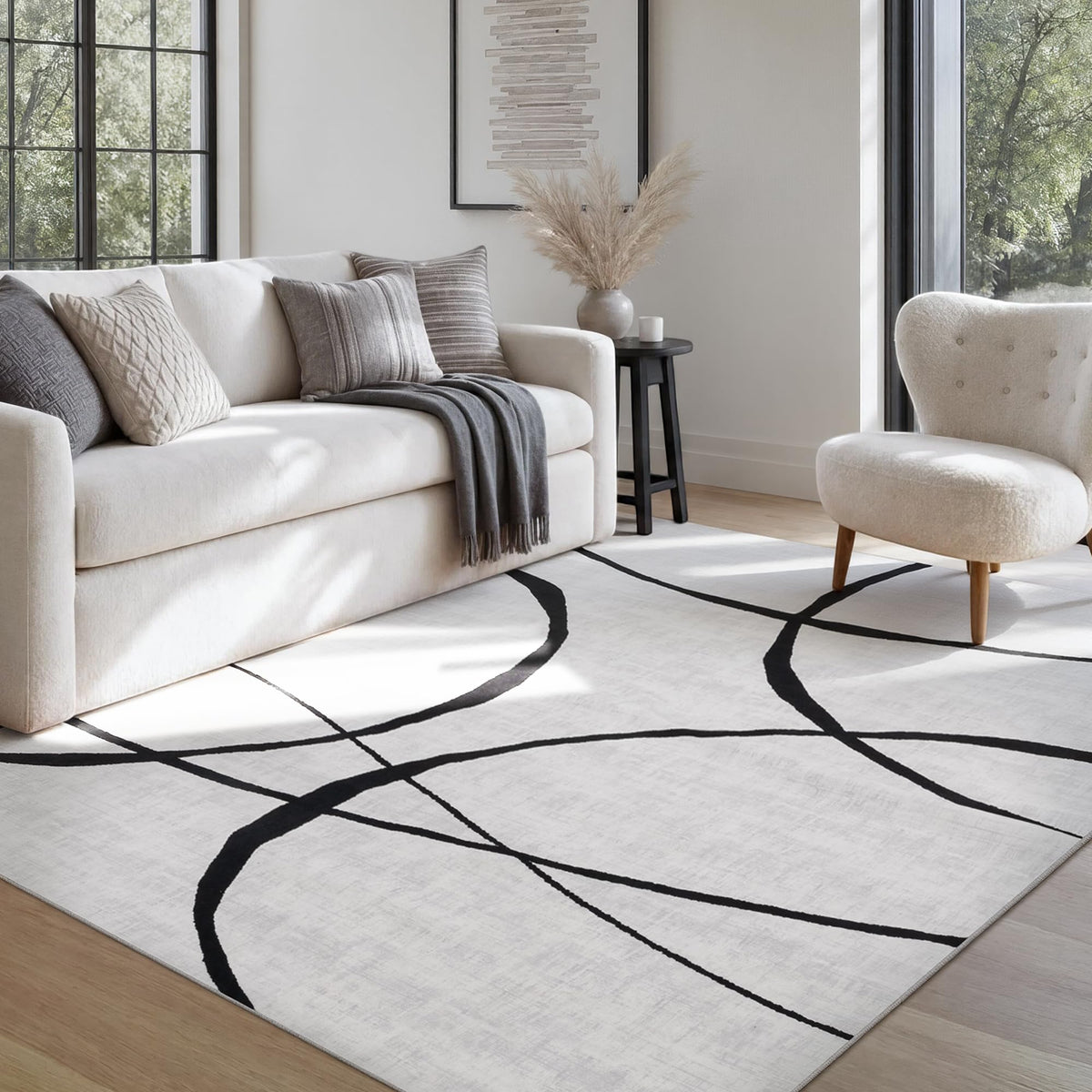 YIHOUSE 6x9 Washable Modern Abstract Black White Area Rug