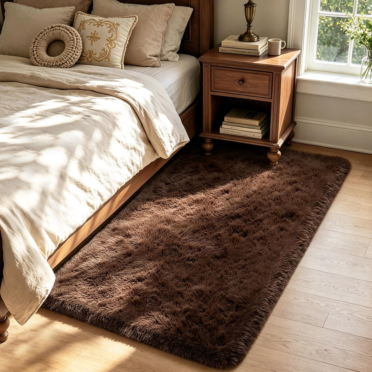 4x6 Beige Rug for Bedroom, Fluffy Shag Area Rug Small Rug Bedroom Carpet