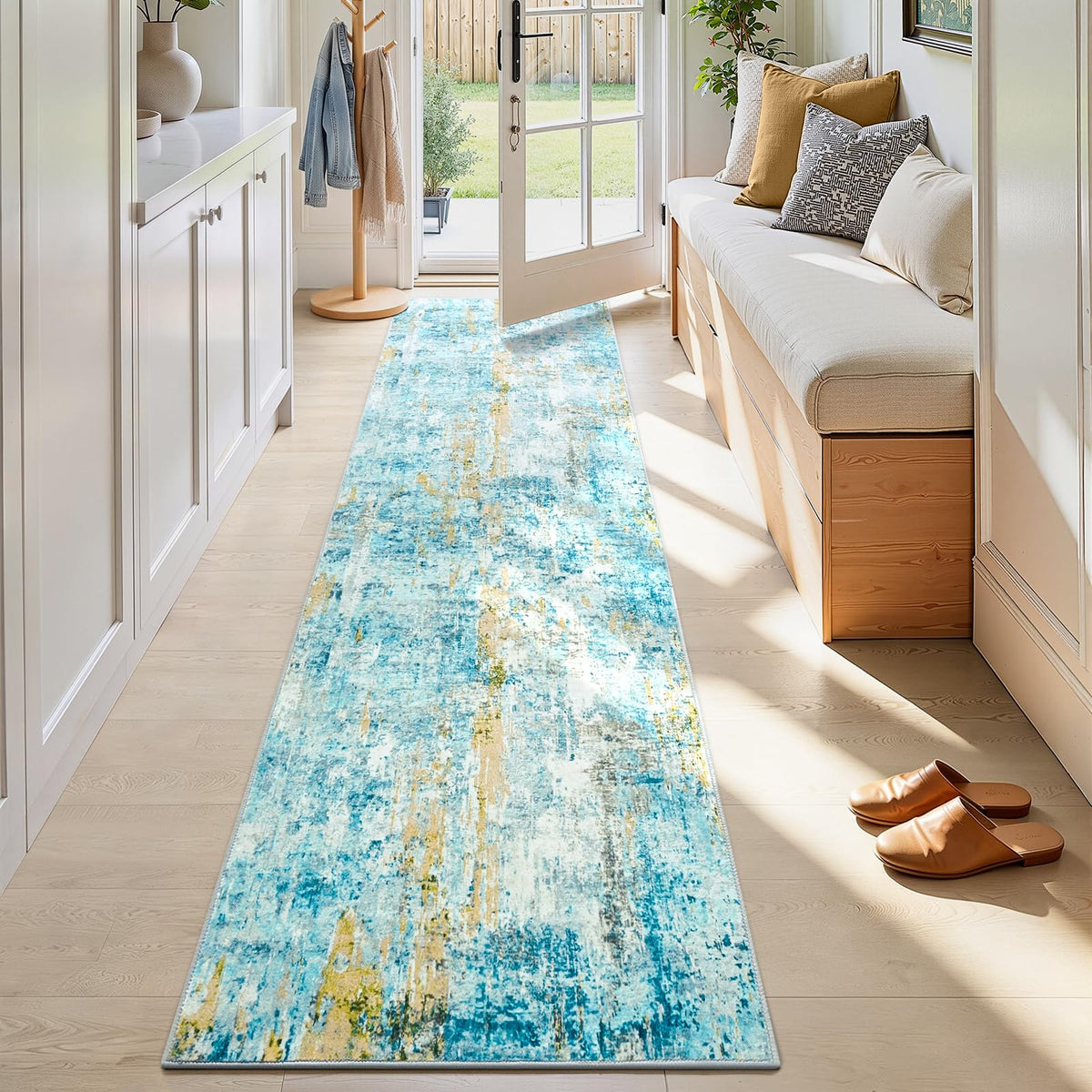 Living Room Rug 5x7 Gray Area Rug Machine Washable Boho Rug Non Slip Abstract Vintage Indoor Large Rugs for Bedroom, Classroom, College Dorm, Farmhouse, Dining Room, Kids Playroom