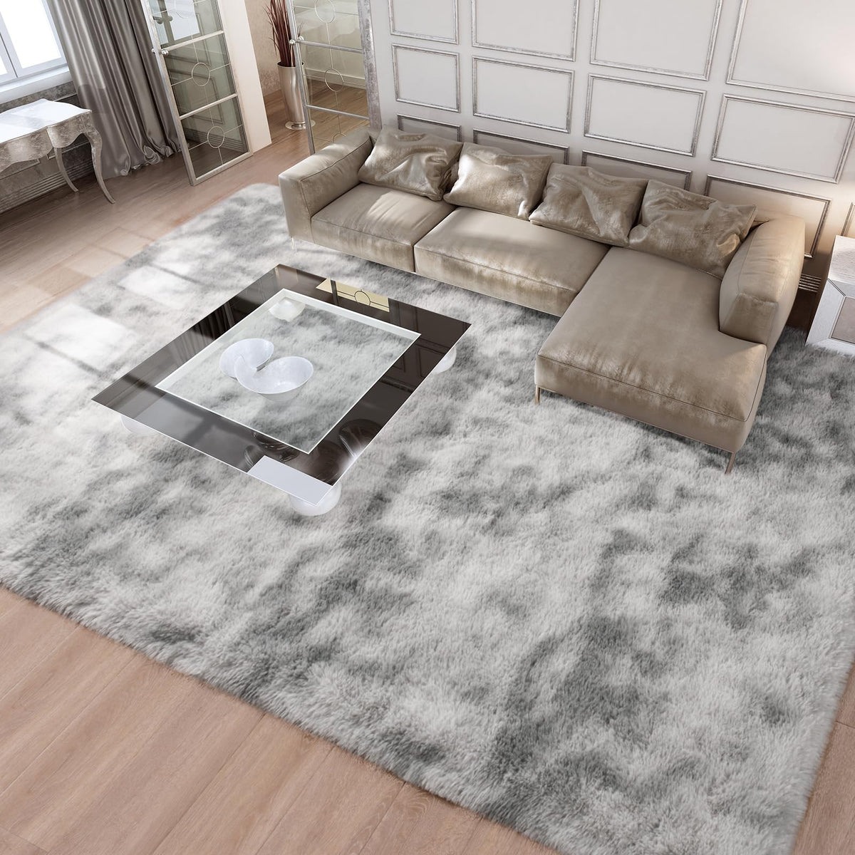 Merelax Soft Area Rug for Livingroom Bedroom, Machine Washable 4x6 Black Rugs Fluffy Shaggy Bedside Rug, Non Slip Indoor Carpet for Nursery Kids Room Home Decor Aesthetic