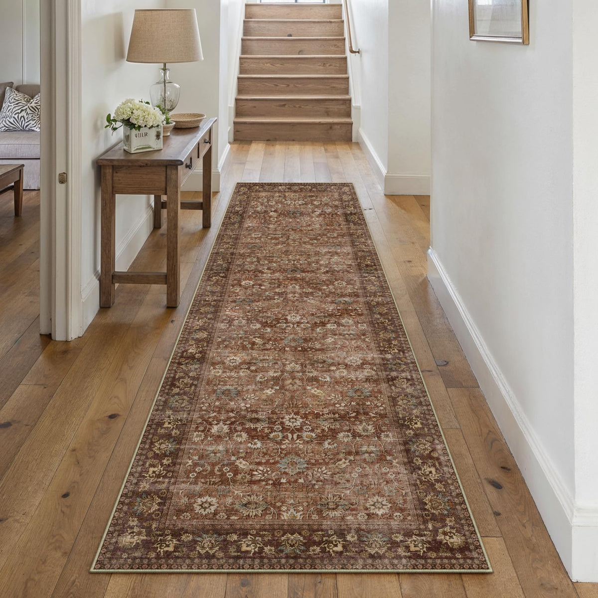HUGEAR 2x6 Brown Vintage Floral Washable Runner Rug for Hallway