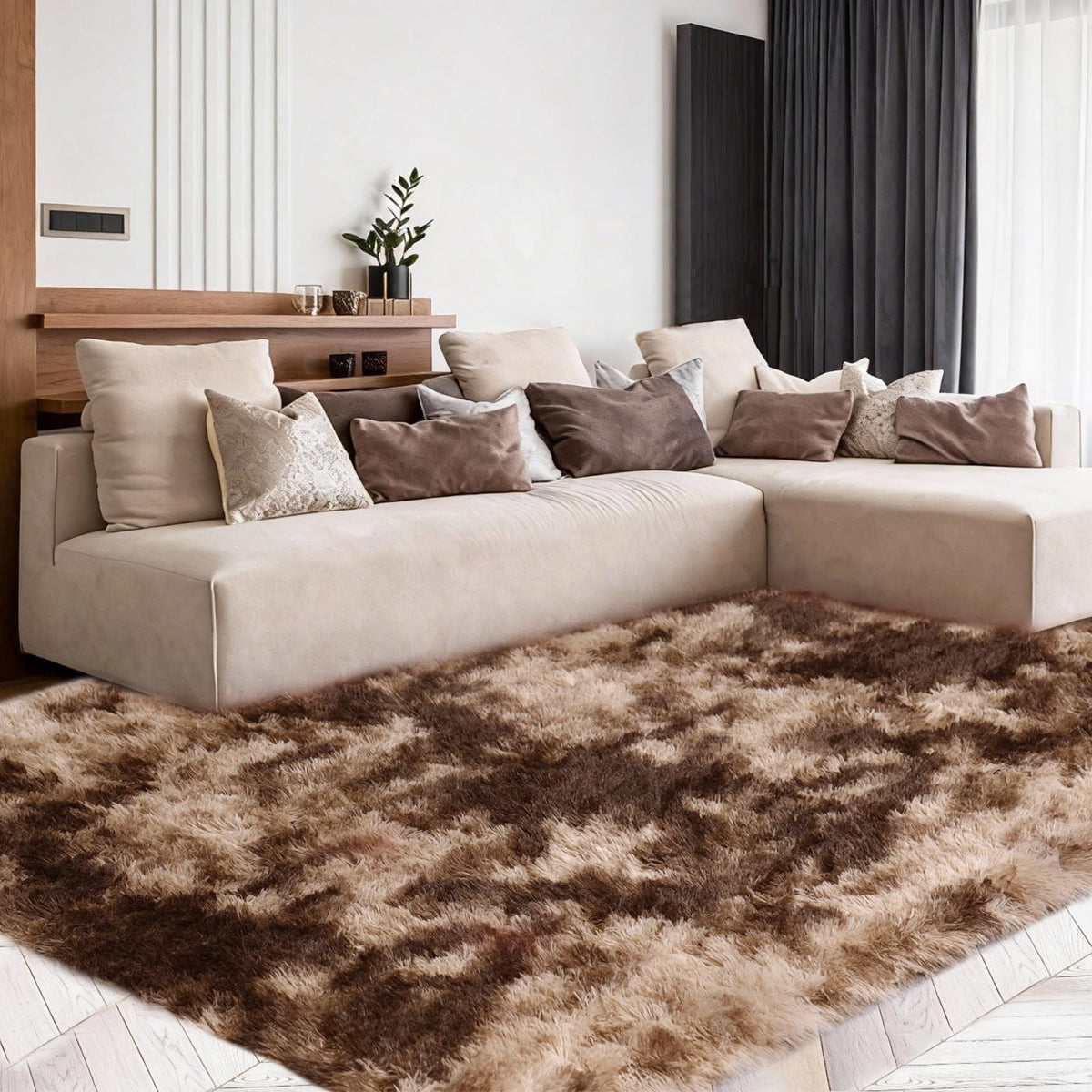 8x10 Cream Fluffy Shag Area Rug, Non-Slip Soft Carpet for Home
