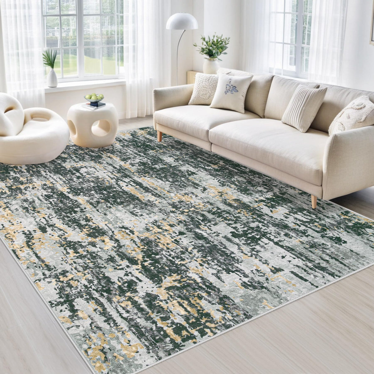 Area Rugs 5x7 Living Room: Washable Rug Modern Abstract Large Rug Soft Non Slip Neutral Rugs Stain Resistant Indoor Carpet for Bedroom Kitchen Dining Room Table Nursery Home Office Rugs(Beige,5'x7')