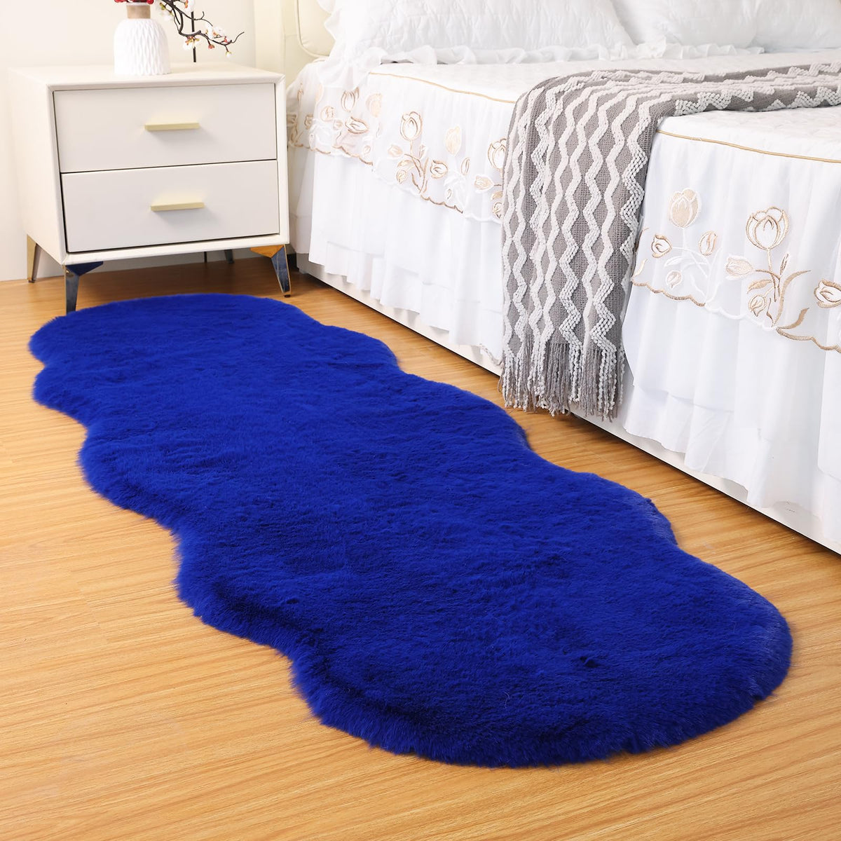Fluffy Faux Rabbit Fur Rug 2'x6ft Beige Non-Slip Washable Mat Bedroom Living Room