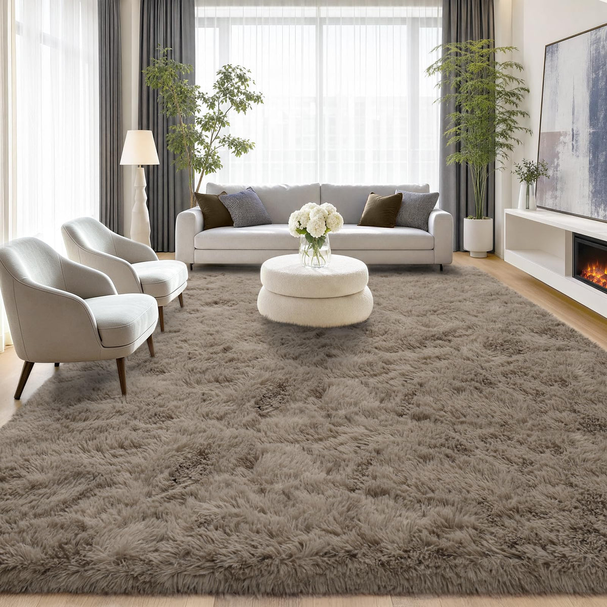 Large Cream White Rugs 5x7, Fluffy Shag Living Room Area Rugs