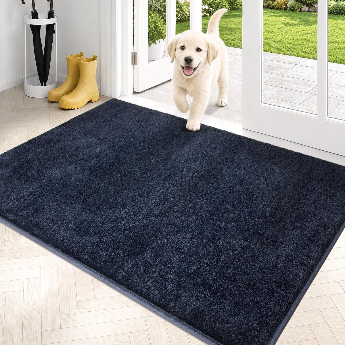 PURRUGS Dirt Trapping Indoor Door Mat, 20" x 31.5", Bluish Grey-Black