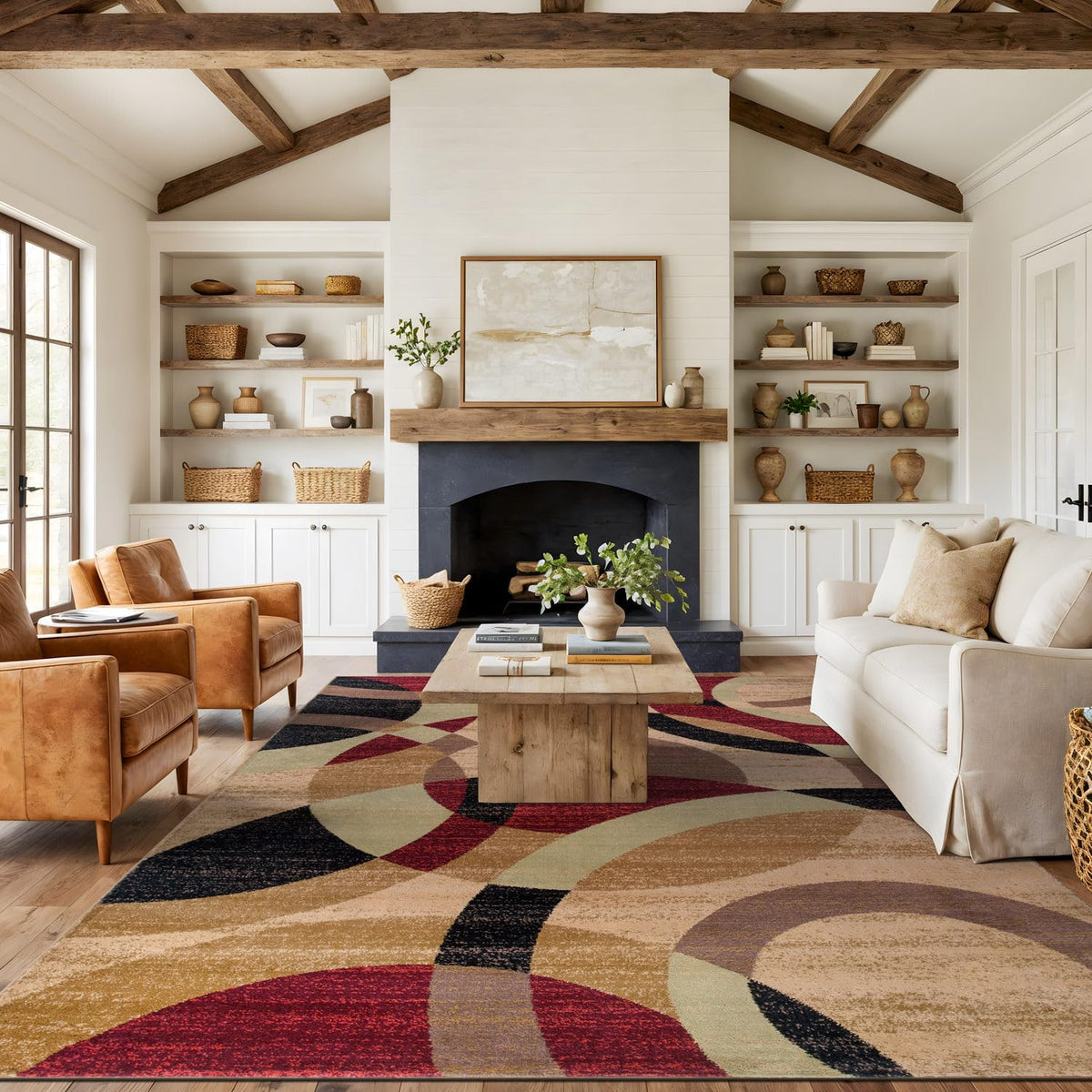 Rugshop Overlapping Circles Modern Geometric Area Rug Red 7'10" x 10'2"