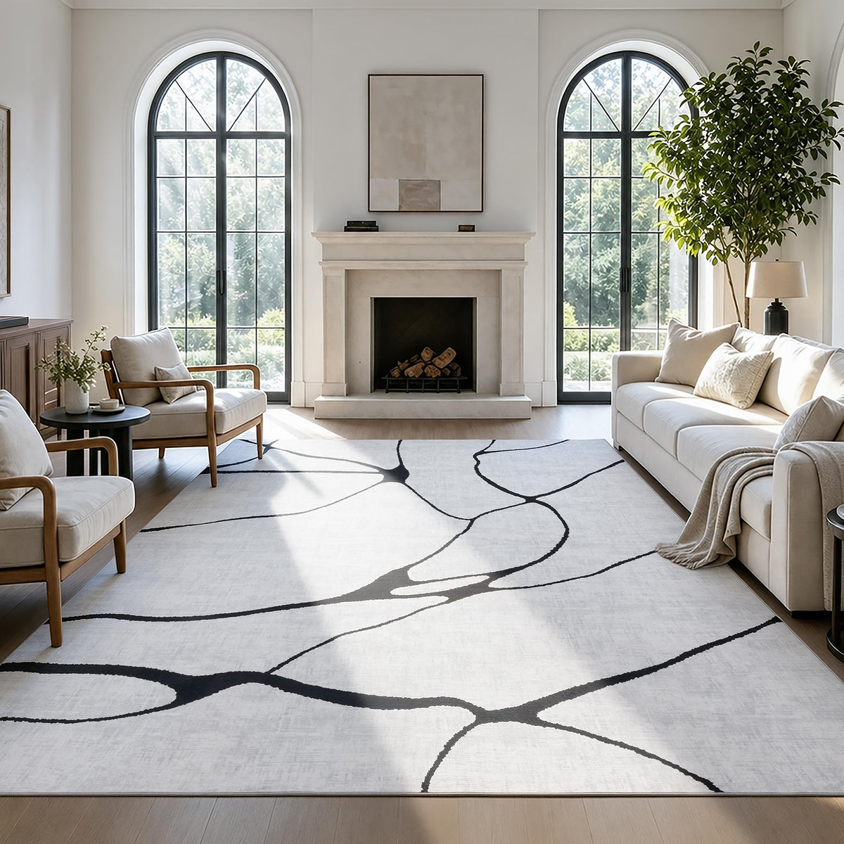 YIHOUSE 6x9 Washable Modern Abstract Black White Area Rug