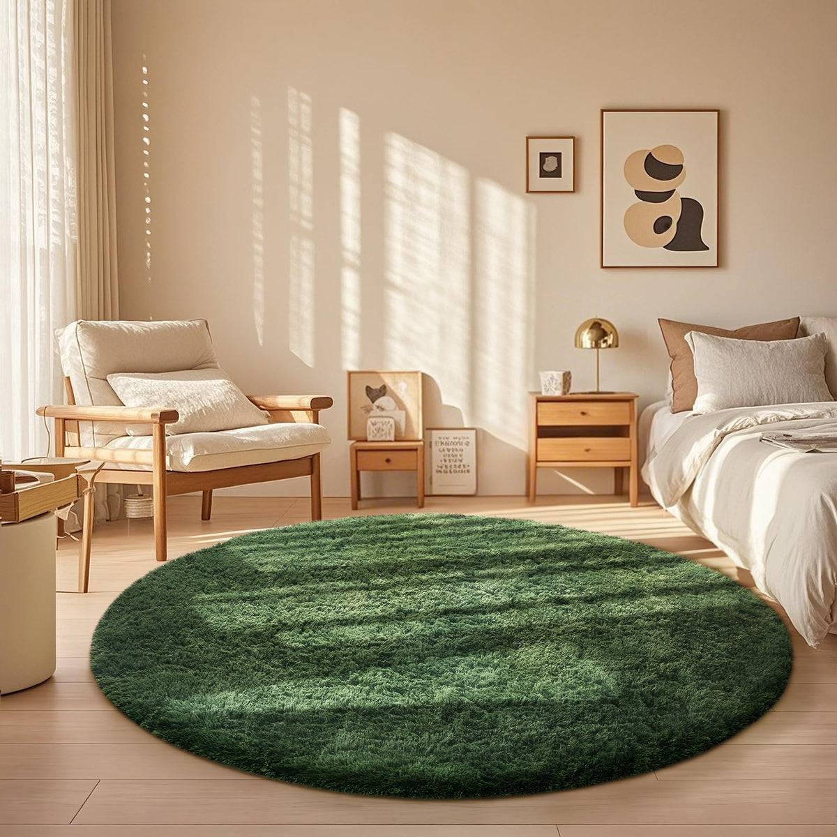 Ophanie Round Rugs 5Ft Ivory Circle Area Rug,Baby Nursery Living Room Bedroom Decor Circular Carpet 5 Foot,Fluffy Fuzzy Shag Plush Cream for Kids Boys Girls Teen with Over 99 pcs Pile fibers