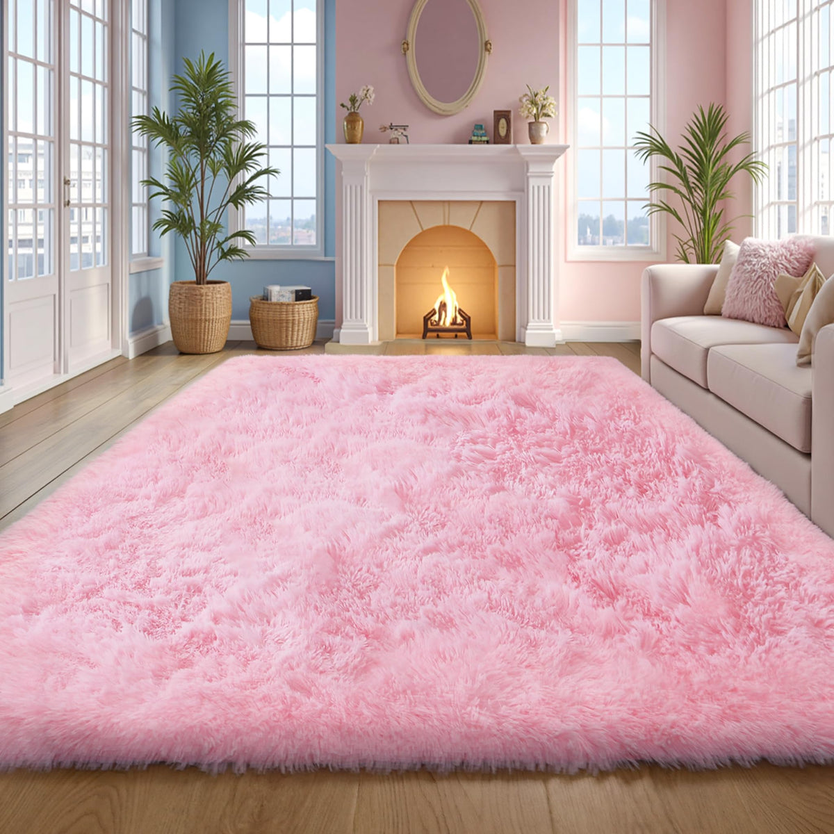 4x6 Light Grey Fluffy Shag Rug for Bedroom, Plush Washable Carpet