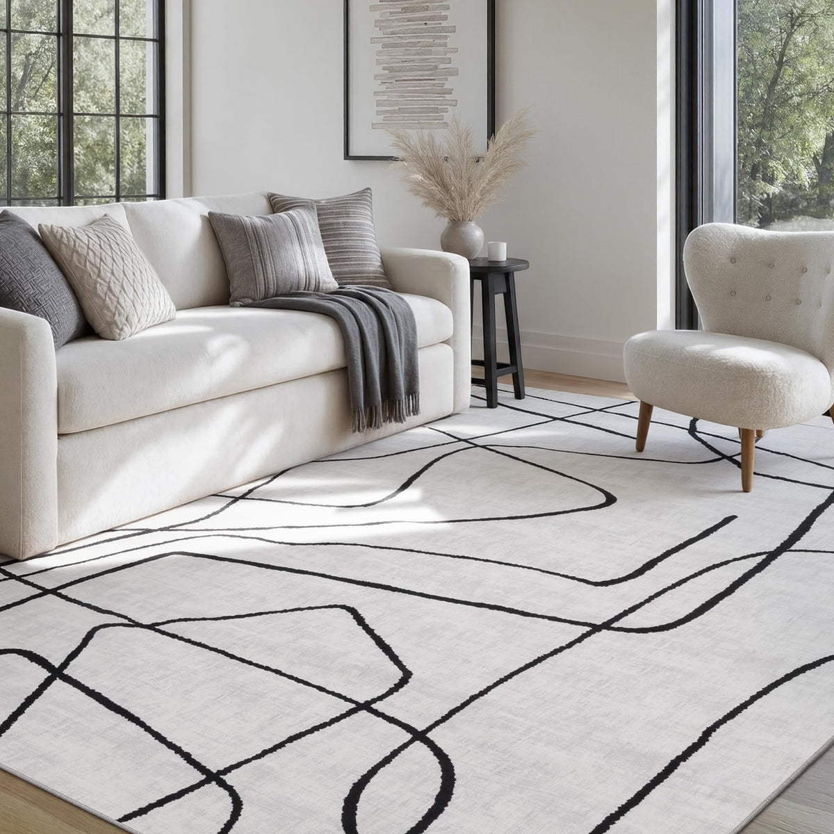 YIHOUSE 6x9 Washable Modern Abstract Black White Area Rug