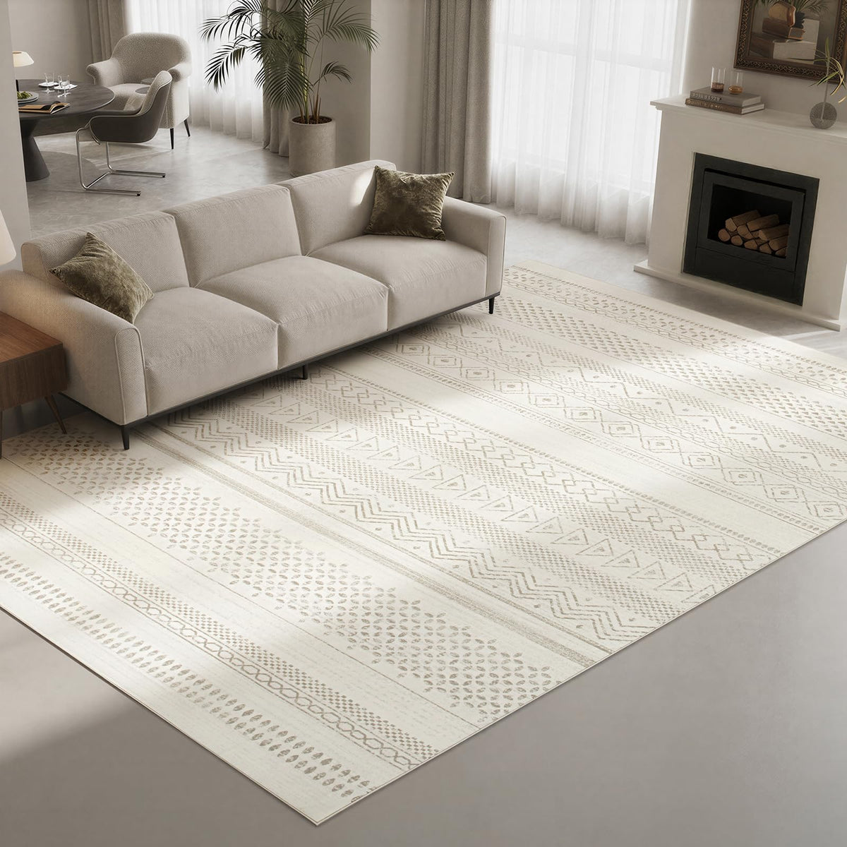 Washable Rugs 8x10 Area Rugs for Living Room,Ultra Soft Faux Wool Retro Carpets,Non Slip Backing,Durable Edge Binding,Stain Resistant,The Large Carpet for Bed Room,Dining Room,Office Decor