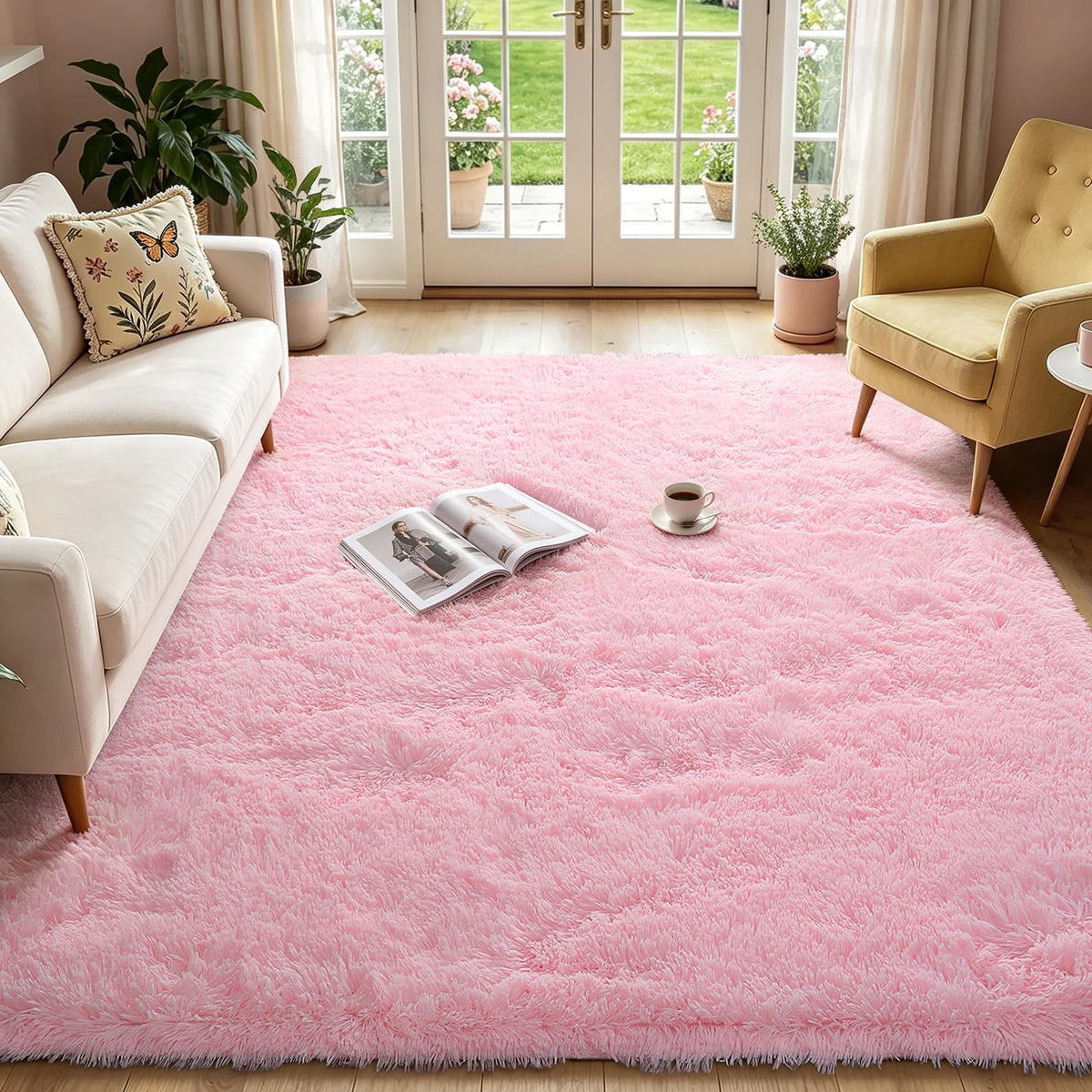Shag Area Rugs for Bedroom Living Room,4X6 Ultra Soft Fluffy Area Rugs for Dorm,Indoor Carpet Plush Rugs for Home Decor,Tie-Dye Grey