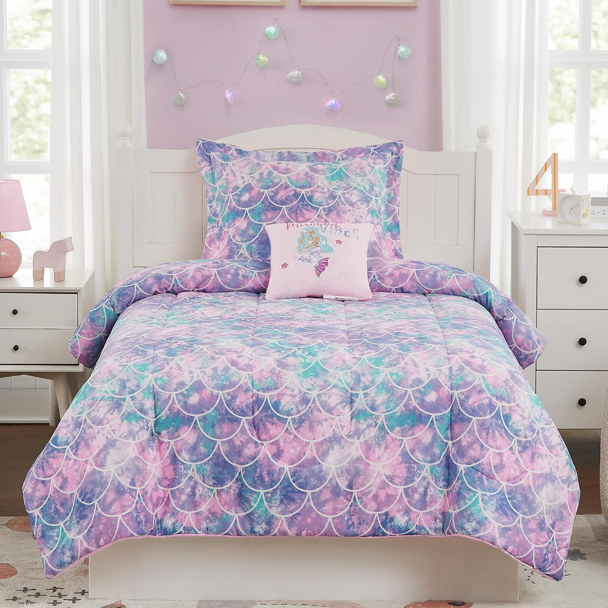 Twin Comforter Set for Girls - 3 Pieces Pink Rainbow Twin Bedding Sets