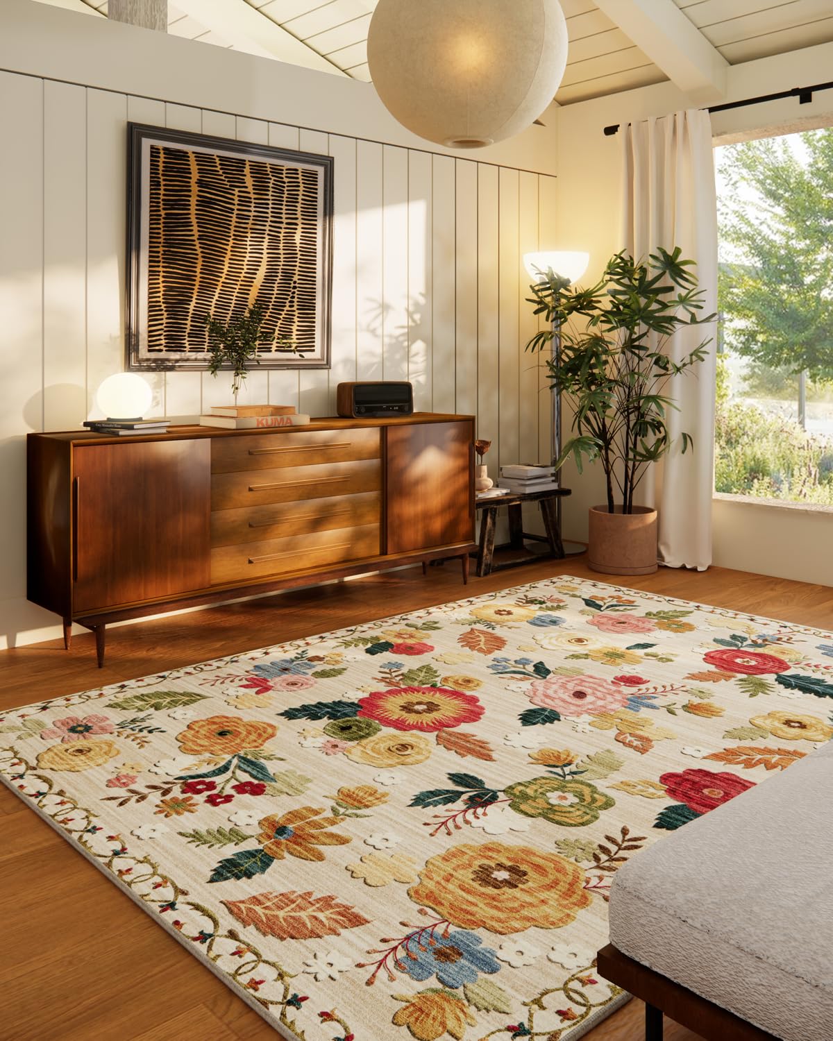 5x7 Area Rug for Living Room: Washable Bedroom Rug Non Slip Low Pile Carpet