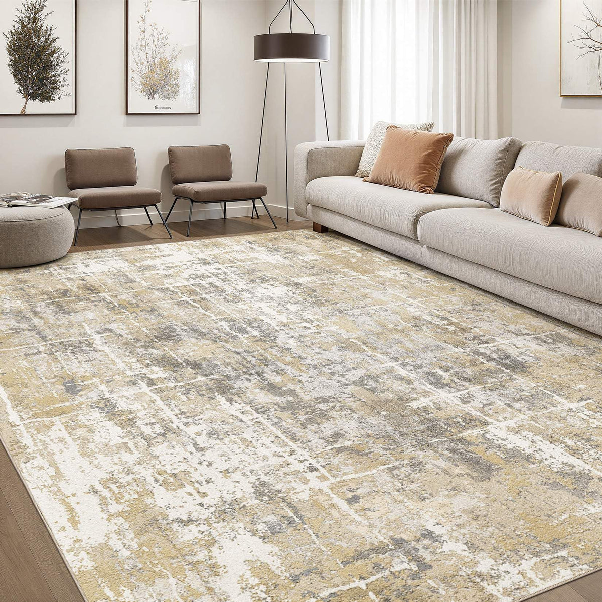 DMOYEST Area Rug Living Room Rugs 5x7 Washable Abstract Beige Blue Carpet