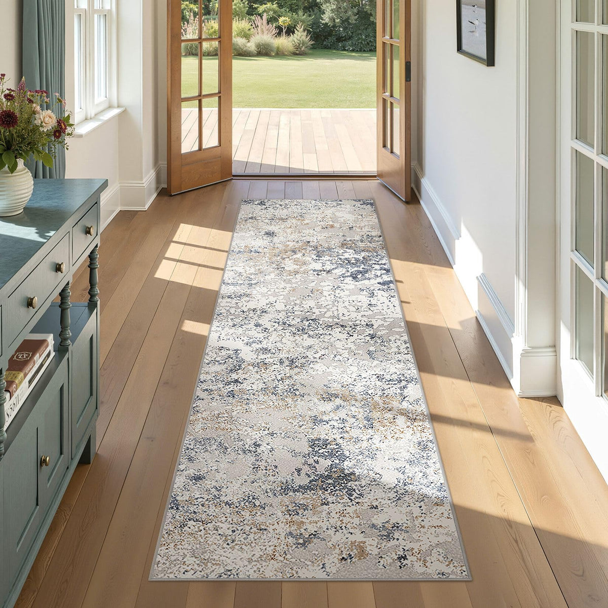 DMOYEST Area Rug Living Room Rugs 5x7 Washable Abstract Beige Blue Carpet