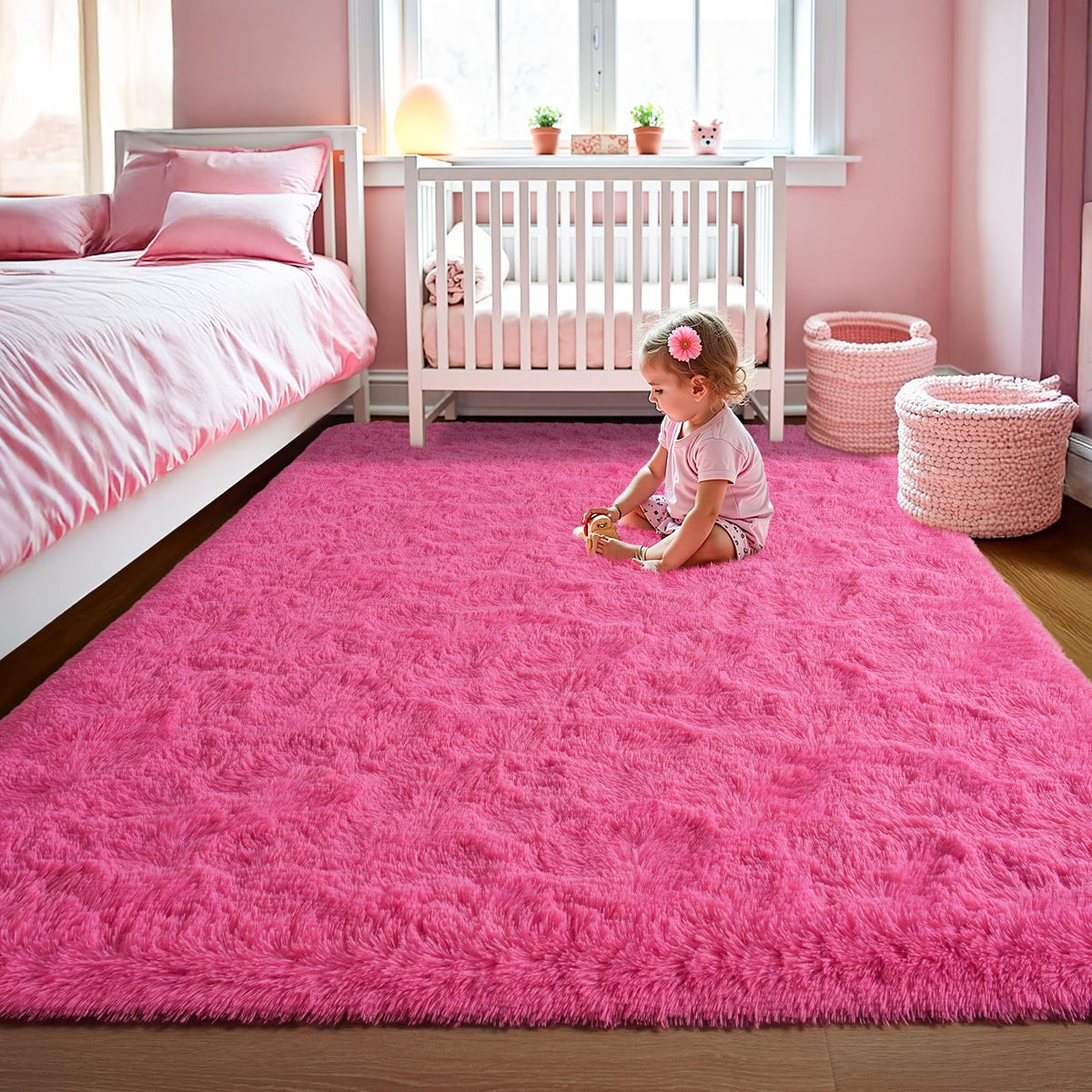 LOCHAS 4x6 Area Rugs Fluffy Living Room Carpets for Kids Bedroom, White