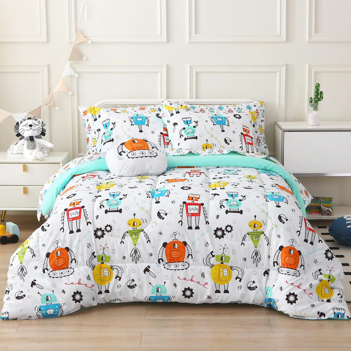 Mooreeke Full Size Comforter Sets for Girls Kids, 8 Pieces Bed in a Bag Pink Heart Bedding Comforter Sheet Set with Shams and Decorative Toy Pillow, Ultral Soft Microfiber Kids Bed Set