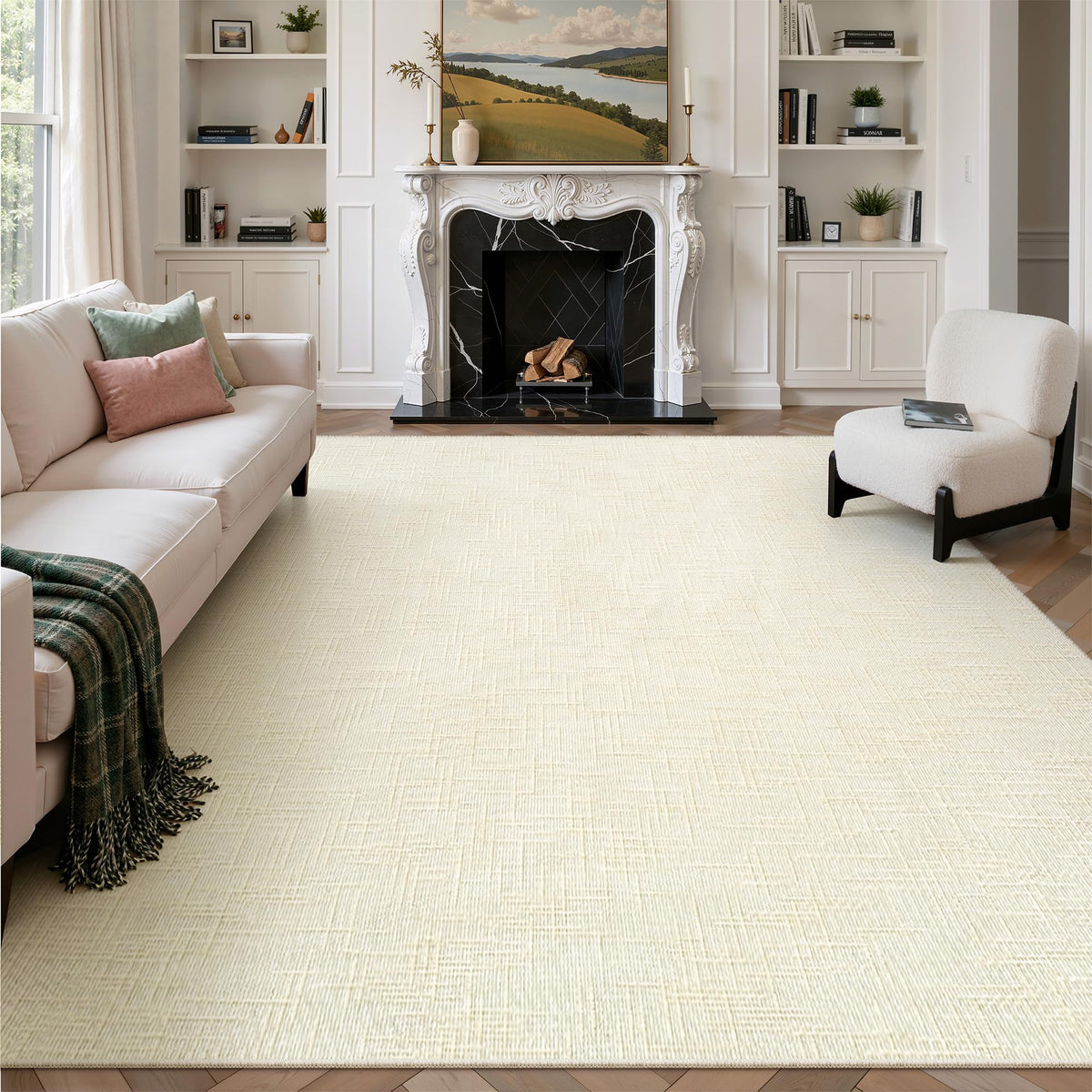 Valenrug Beige 8x10 Area Rugs for Living Room, Large Washable Rug Non Slip