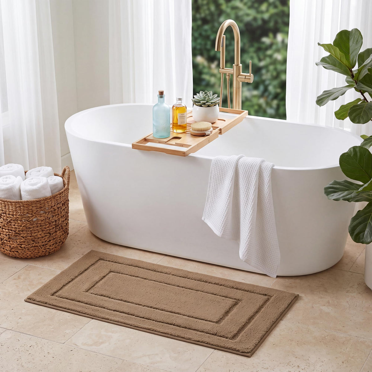 GRANNY SAYS Gray Bathroom Rug 16" x 24", Non-Slip Microfiber Bath Mat