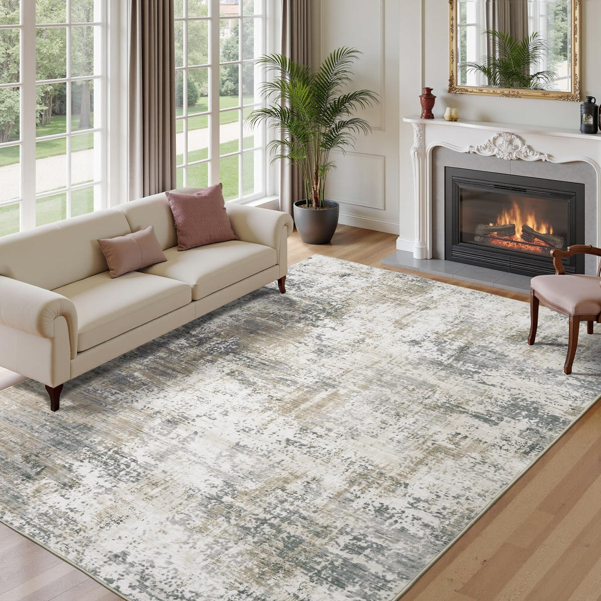 9x12 Area Rugs for Living Room, Large Washable Rug, Brown/Grey