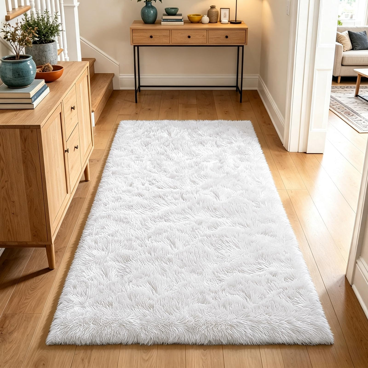 4x6 Beige Rug for Bedroom, Fluffy Shag Area Rug Small Rug Bedroom Carpet