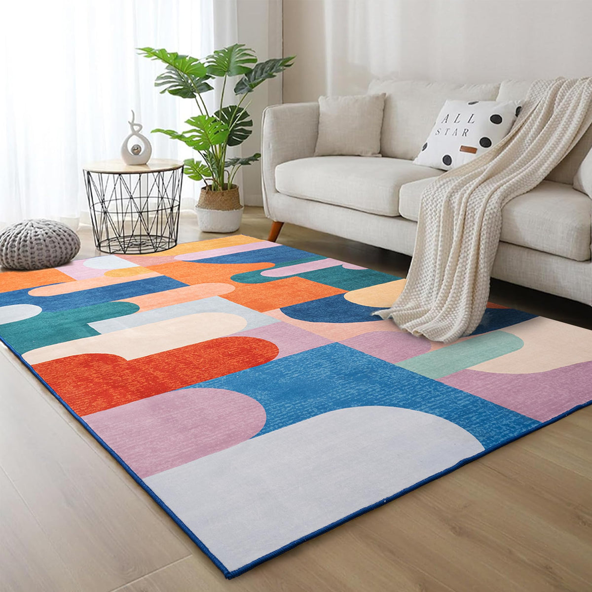 Living Room Rug 5x7 Gray Area Rug Machine Washable Boho Rug Non Slip Abstract Vintage Indoor Large Rugs for Bedroom, Classroom, College Dorm, Farmhouse, Dining Room, Kids Playroom