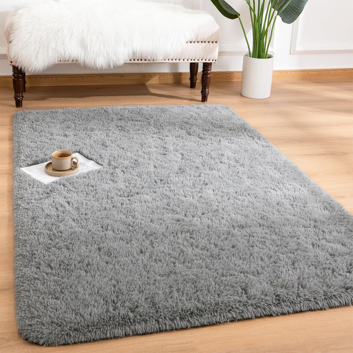 Andecor Soft Fluffy Bedroom Rugs, 4 x 6 Feet Indoor Shaggy Plush Area Rug for Boys Girls Kids Baby College Dorm Living Room Home Decor Floor Carpet, Grey
