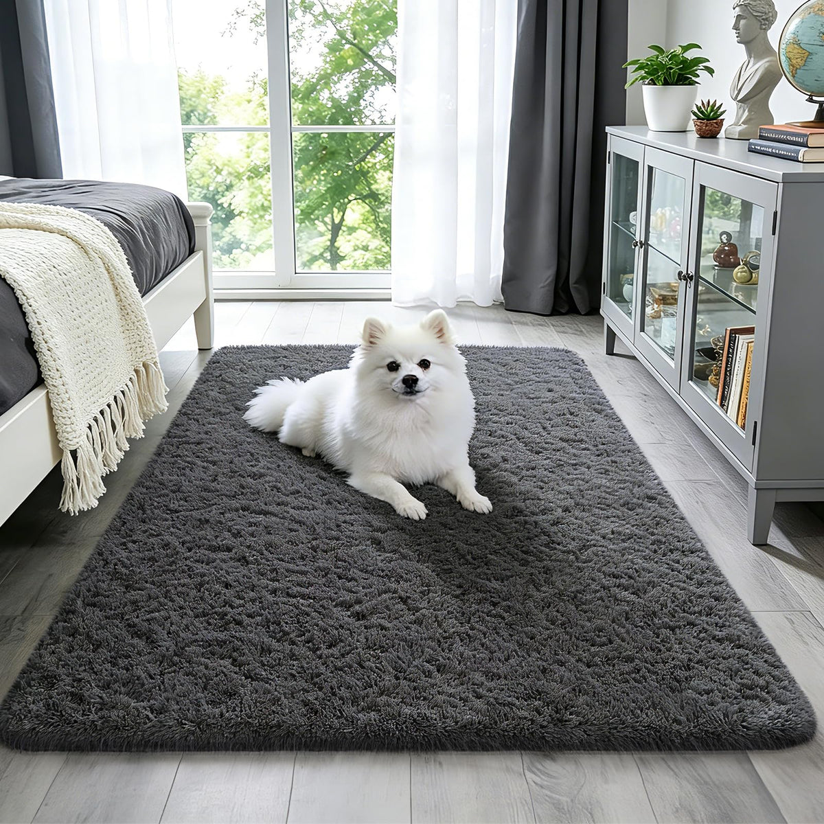 Ophanie Round Rugs 5Ft Ivory Circle Area Rug,Baby Nursery Living Room Bedroom Decor Circular Carpet 5 Foot,Fluffy Fuzzy Shag Plush Cream for Kids Boys Girls Teen with Over 99 pcs Pile fibers