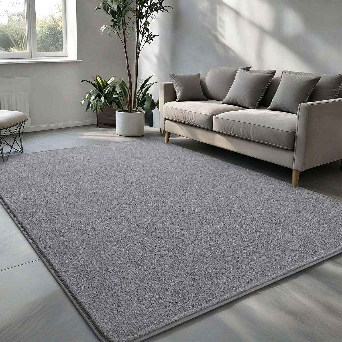 Pettop 4x6 ft Grey Area Rugs for Bedroom Living Room, Washable Memory Foam Indoor Carpet, Modern Aesthetic Minimalist Non Slip Soft Comfy Carpet for Boys Girls Dorm Home Decor