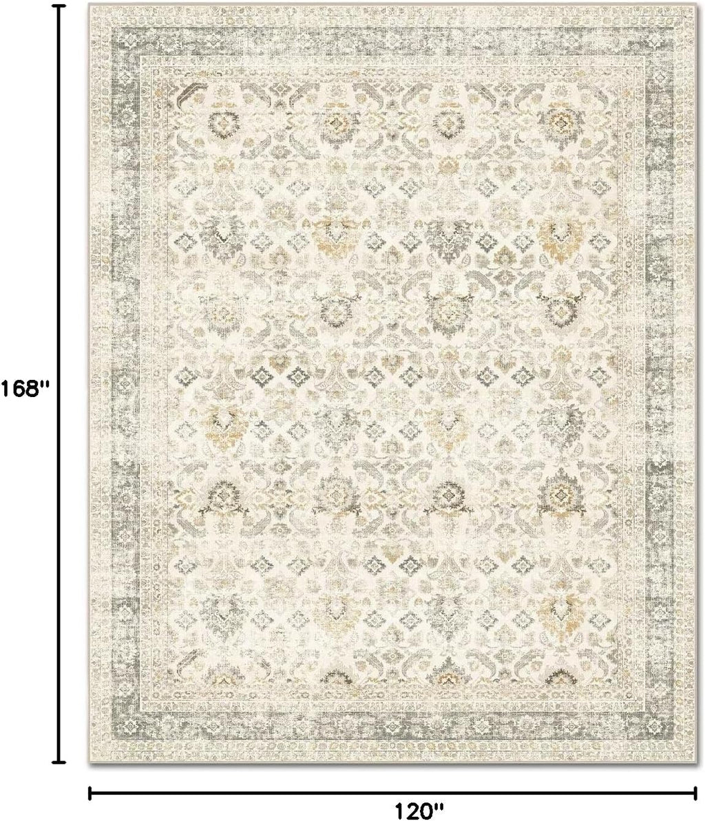 Washable 10x14 Area Rugs for Living Room, Ivory/Sage Gold