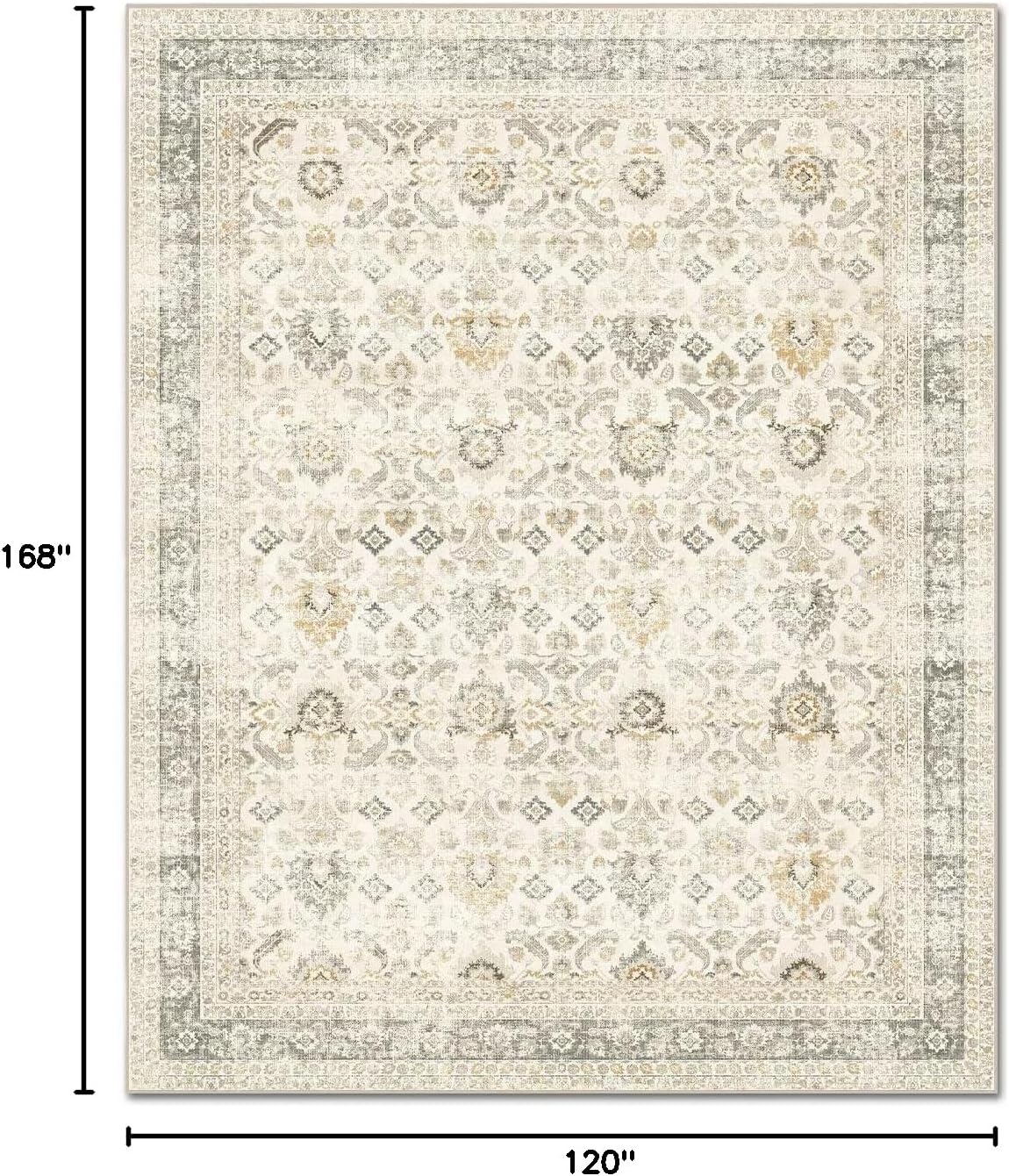 Washable 10x14 Area Rugs for Living Room, Ivory/Sage Gold