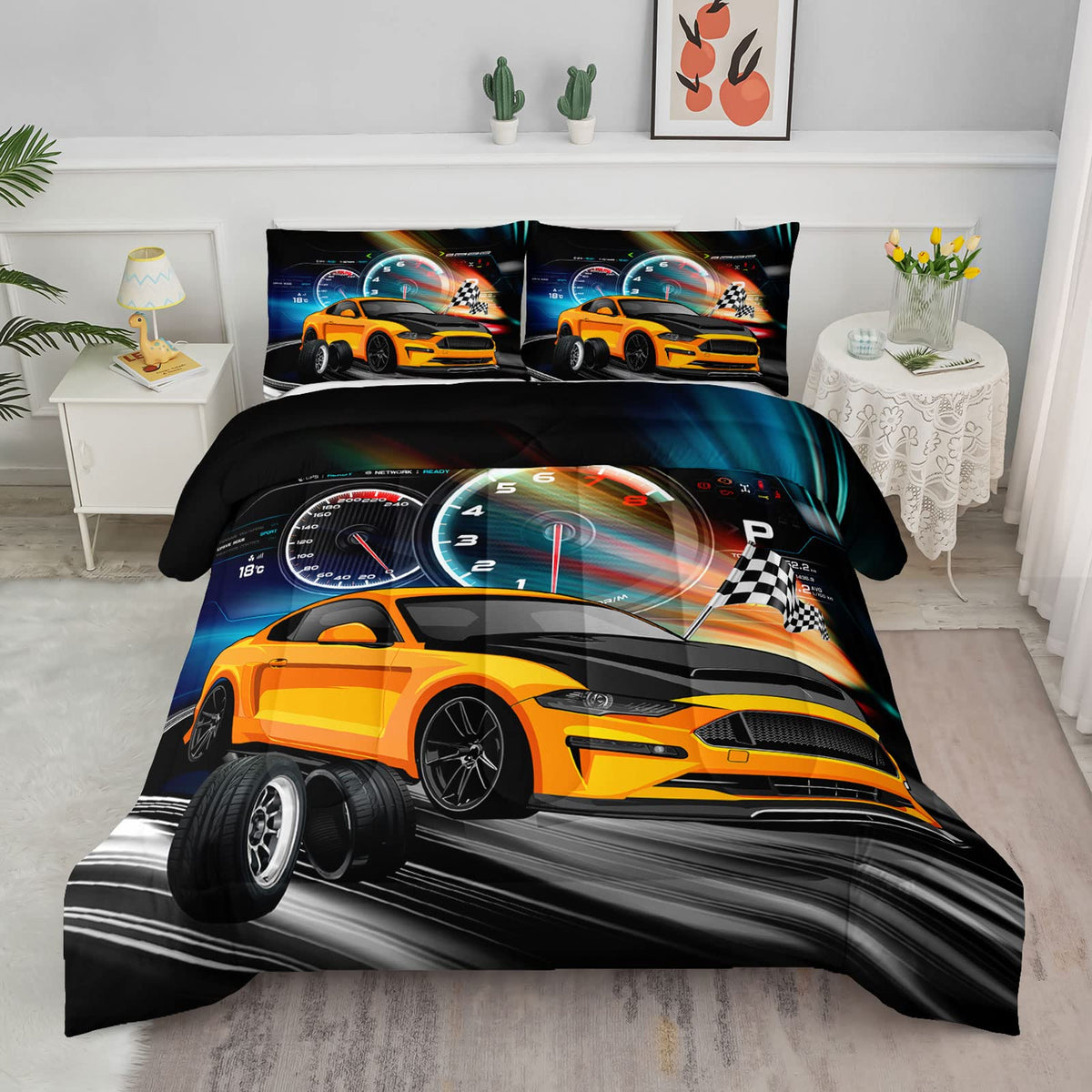Axolotl Kid Comforter Set Twin Size,Racing Car Bedding Set for Boys Girls Teen Kids Children Racing Gifts,Race Cars Quilt Bed Set with 1 Comforter 2 Pillowcases,Red Grey