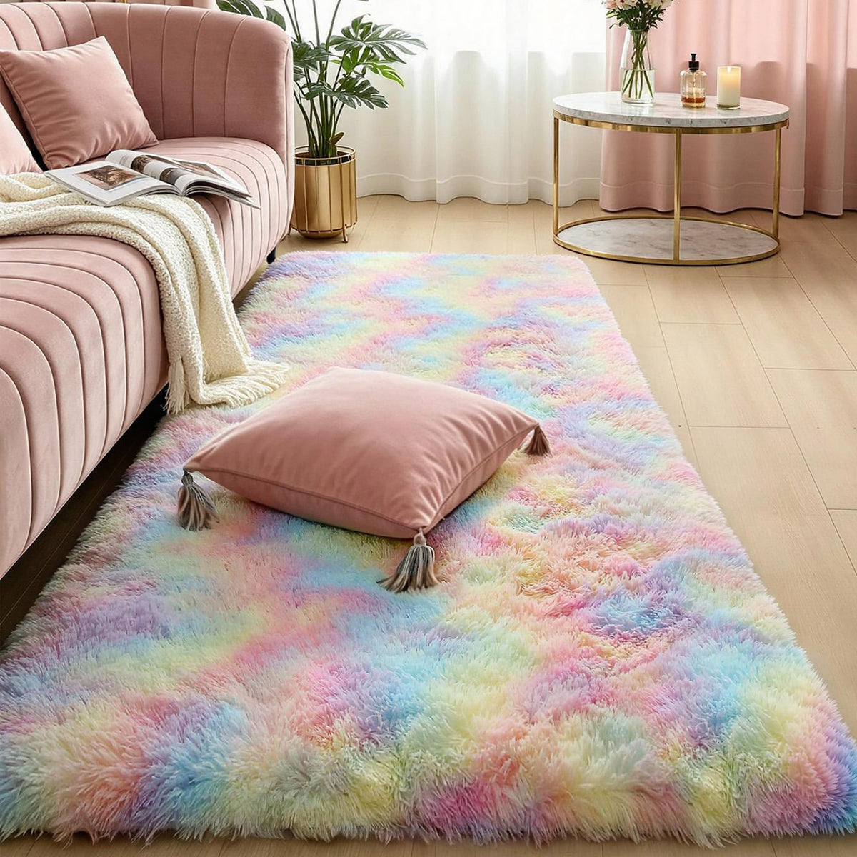 4x6 Light Grey Fluffy Shag Rug for Bedroom, Plush Washable Carpet