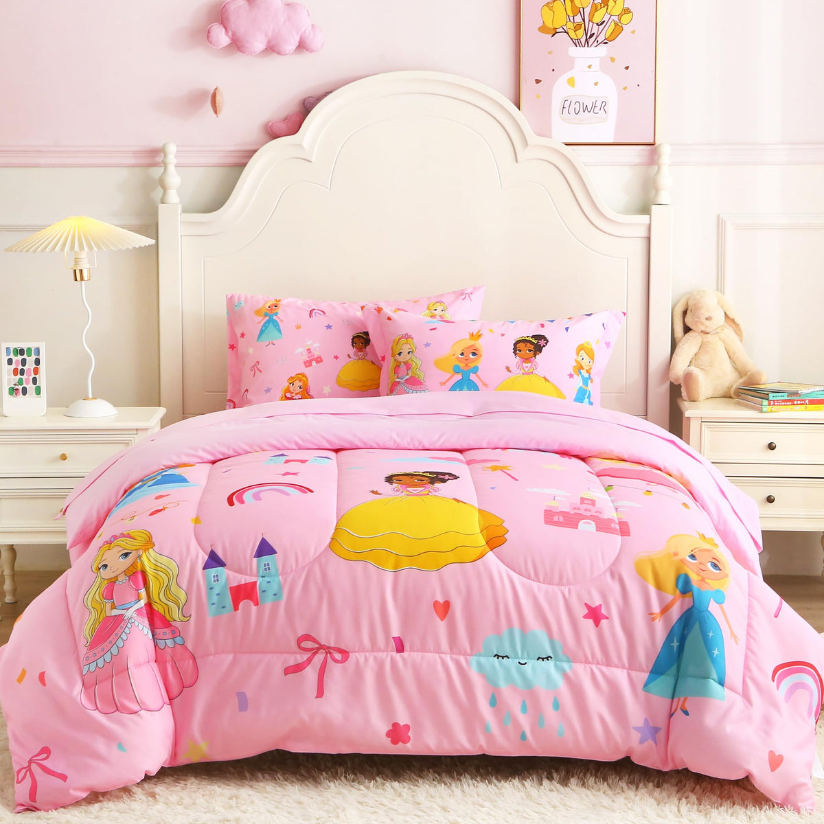 lasoftan Kids' Monster Truck Bedding Set, 7-Piece Soft Fluffy Bed-in-a-Bag with Comforter, Fitted Sheet, Flat Sheet, Pillowcase, Pillow Sham, Deep Pocket 15", All-Season, Monster Jam, Full