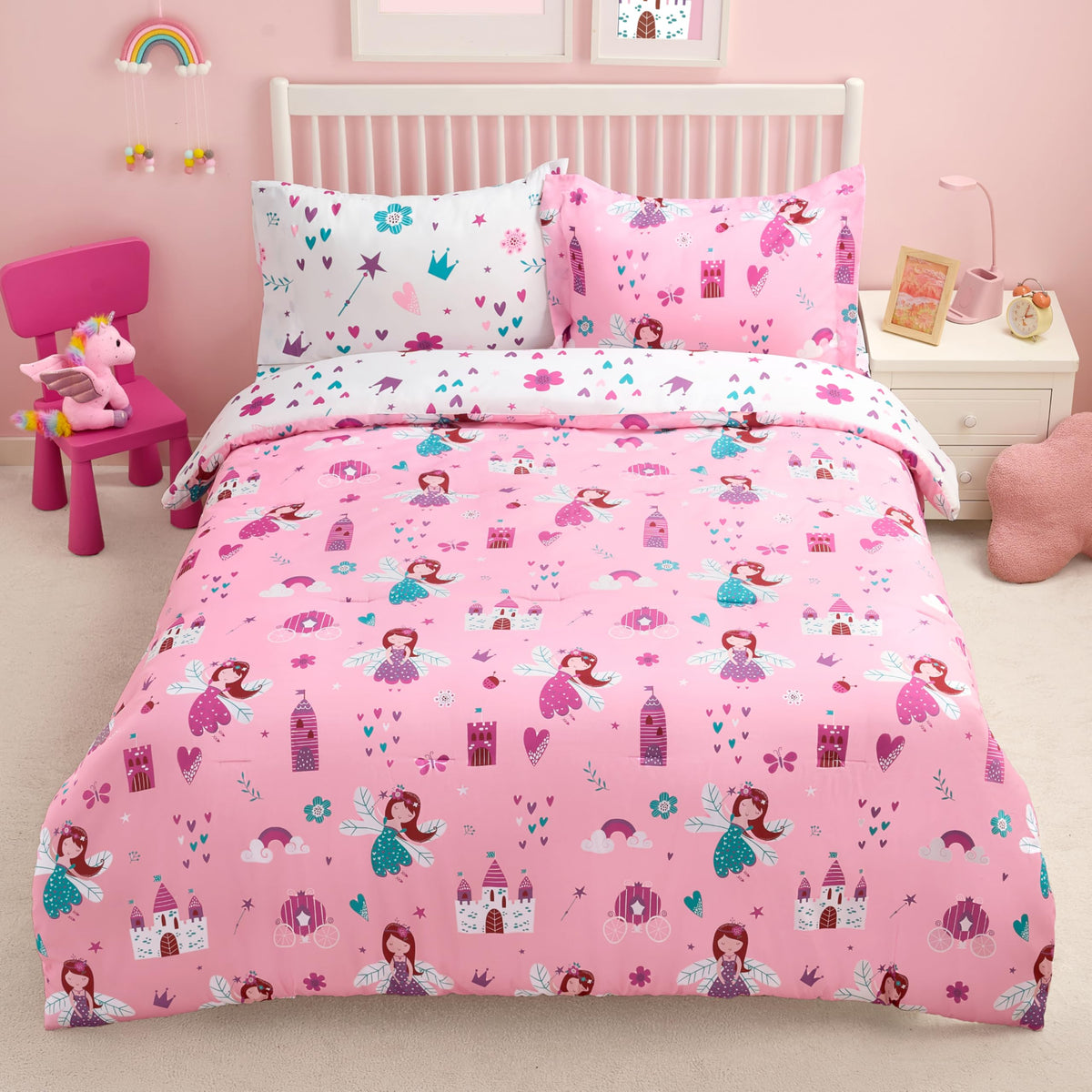 Joiedomi Kids Comforter Set Bedding Set for Boys Girls Super Soft Microfiber Bed in a Bag with Comforter Sheets Pillowcase Sham, Dark Blue Dinosaur, Twin