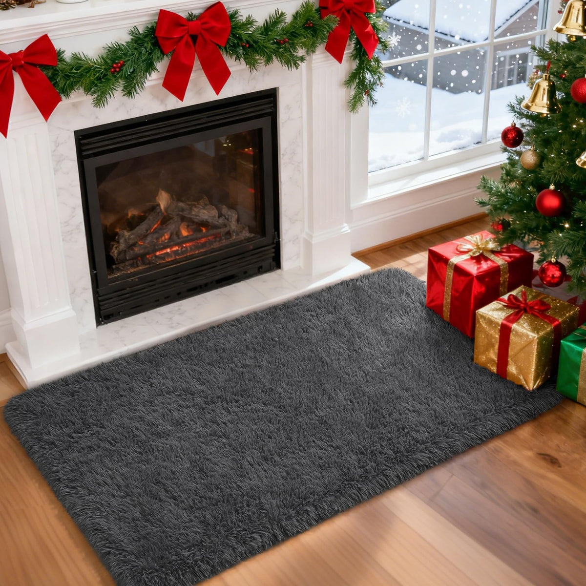 Merelax Soft Area Rug for Livingroom Bedroom, Machine Washable 4x6 Black Rugs Fluffy Shaggy Bedside Rug, Non Slip Indoor Carpet for Nursery Kids Room Home Decor Aesthetic