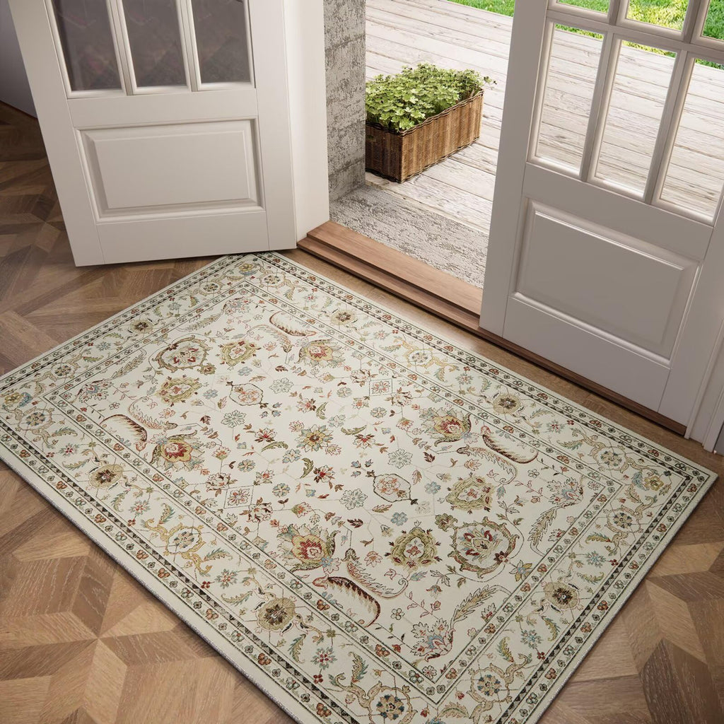 Washable 10x14 Area Rugs for Living Room, Ivory/Sage Gold