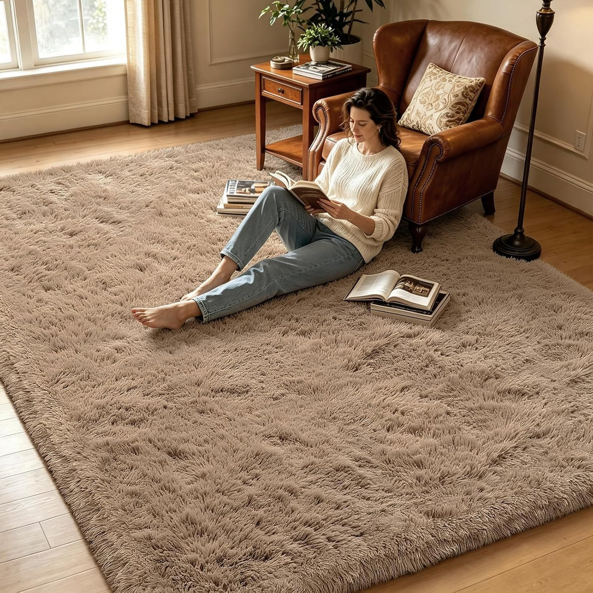 4x6 Beige Rug for Bedroom, Fluffy Shag Area Rug Small Rug Bedroom Carpet